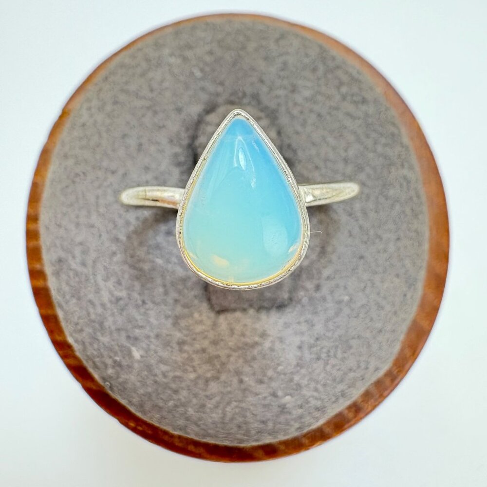 VTG Sterling Silver 925 Teardrop Opal Bezel Set Statement Ring Size 6.25